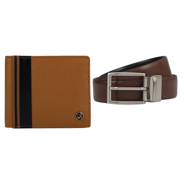 Cognac Wax Leather Mens Wallet & Belt Gift Set