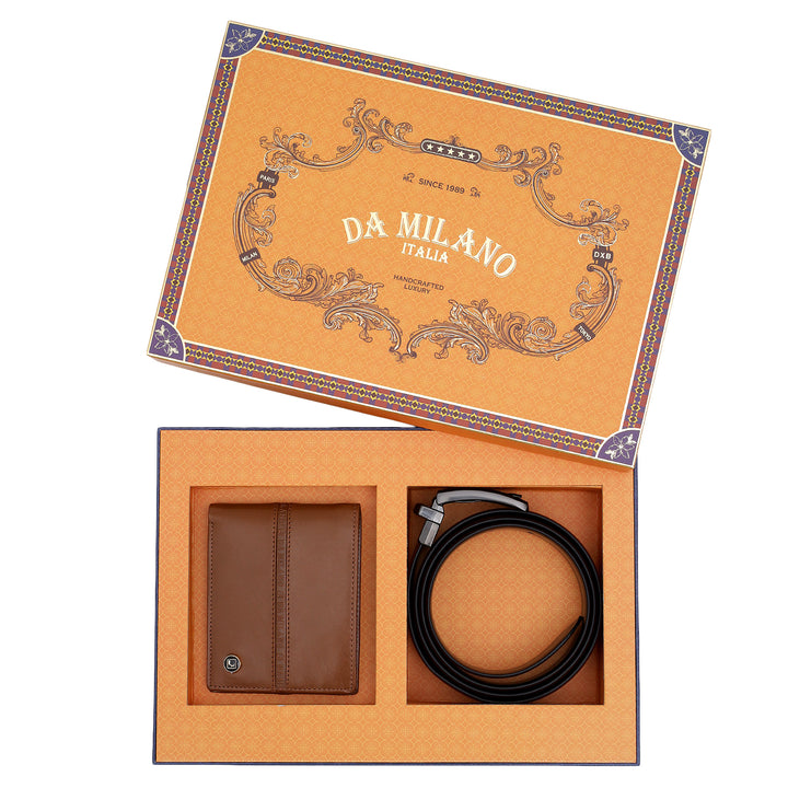 Cognac Plain Leather Mens Wallet & Belt Gift Set