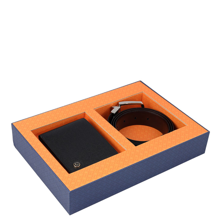 Black & Brown Franzy Leather Mens Wallet & Belt Gift Set