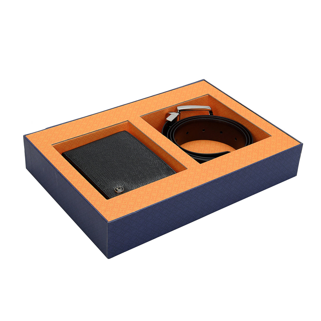 Black & Brown Franzy Leather Mens Wallet & Belt Gift Set