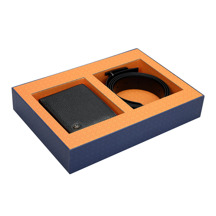 Black Wax Plain Leather Mens Wallet & Belt Gift Set