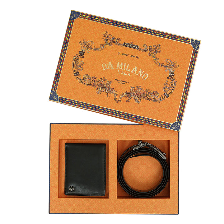 Black & Cognac Plain Leather Mens Wallet & Belt Gift Set