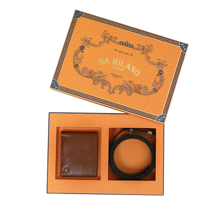 Cognac Fish Leather Mens Wallet & Belt Gift Set