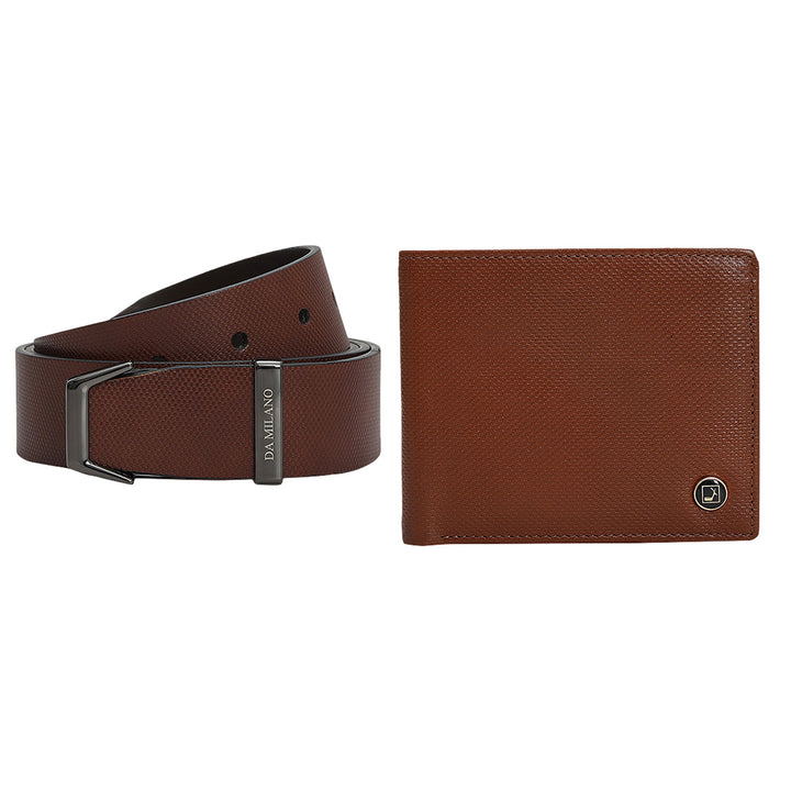 Cognac Fish Leather Mens Wallet & Belt Gift Set