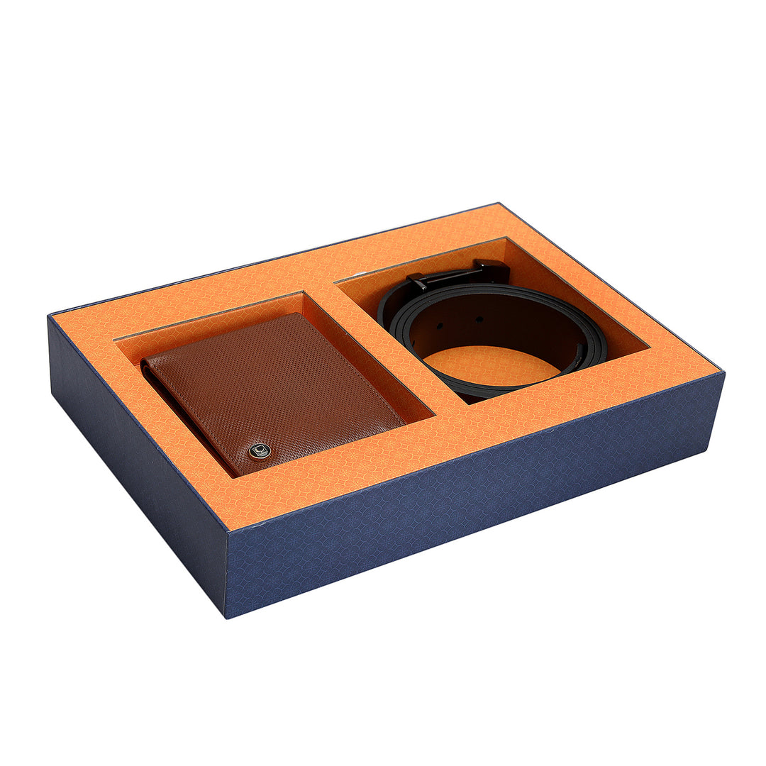 Cognac Fish Leather Mens Wallet & Belt Gift Set