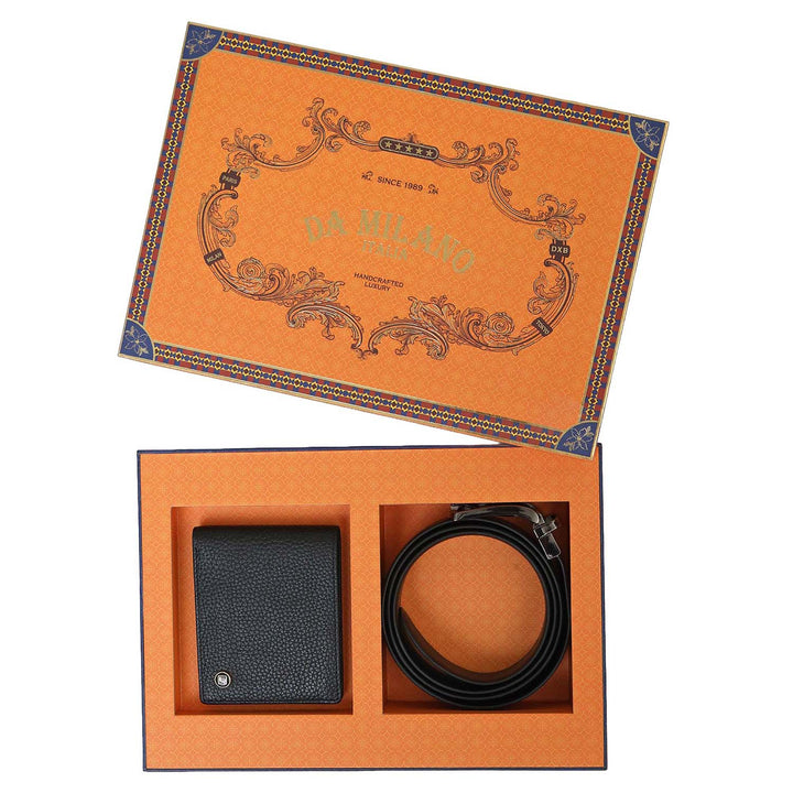 Brown & Black Wax Leather Mens Wallet & Belt Gift Set