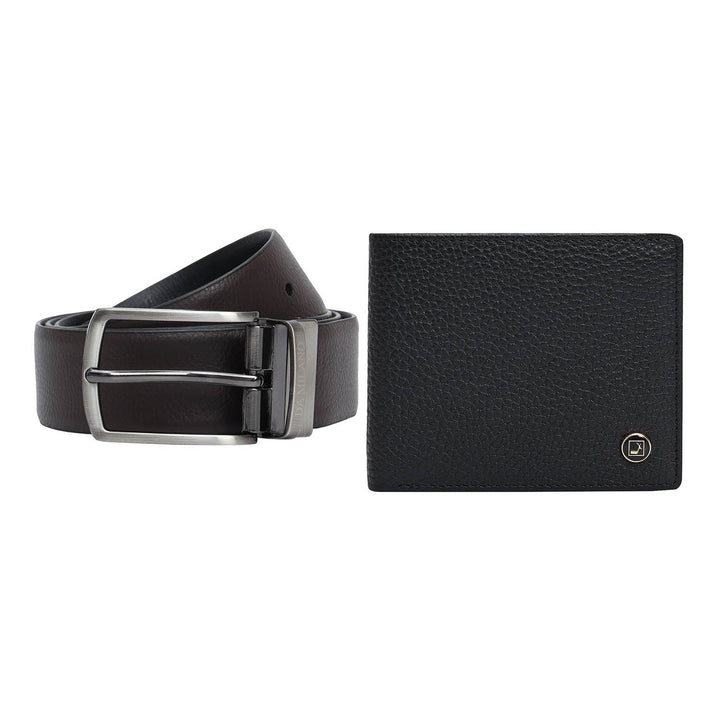 Brown & Black Wax Leather Mens Wallet & Belt Gift Set