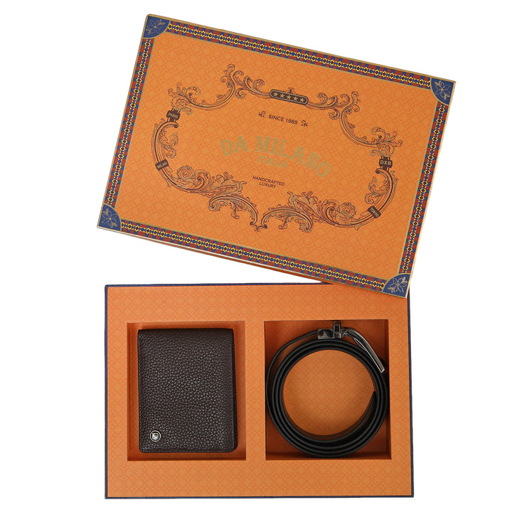 Brown & Black Wax Leather Mens Wallet & Belt Gift Set