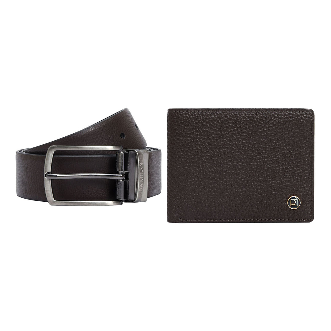 Brown & Black Wax Leather Mens Wallet & Belt Gift Set