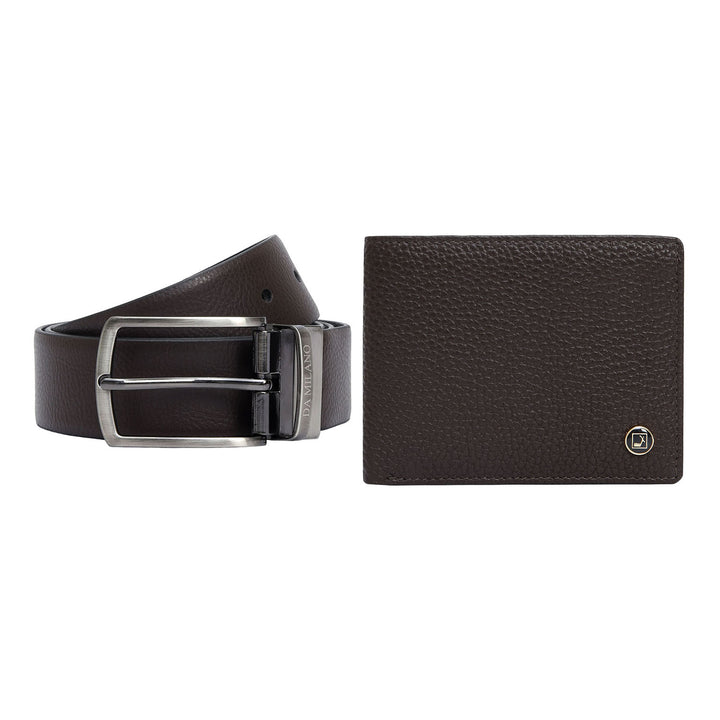 Brown & Black Wax Leather Mens Wallet & Belt Gift Set