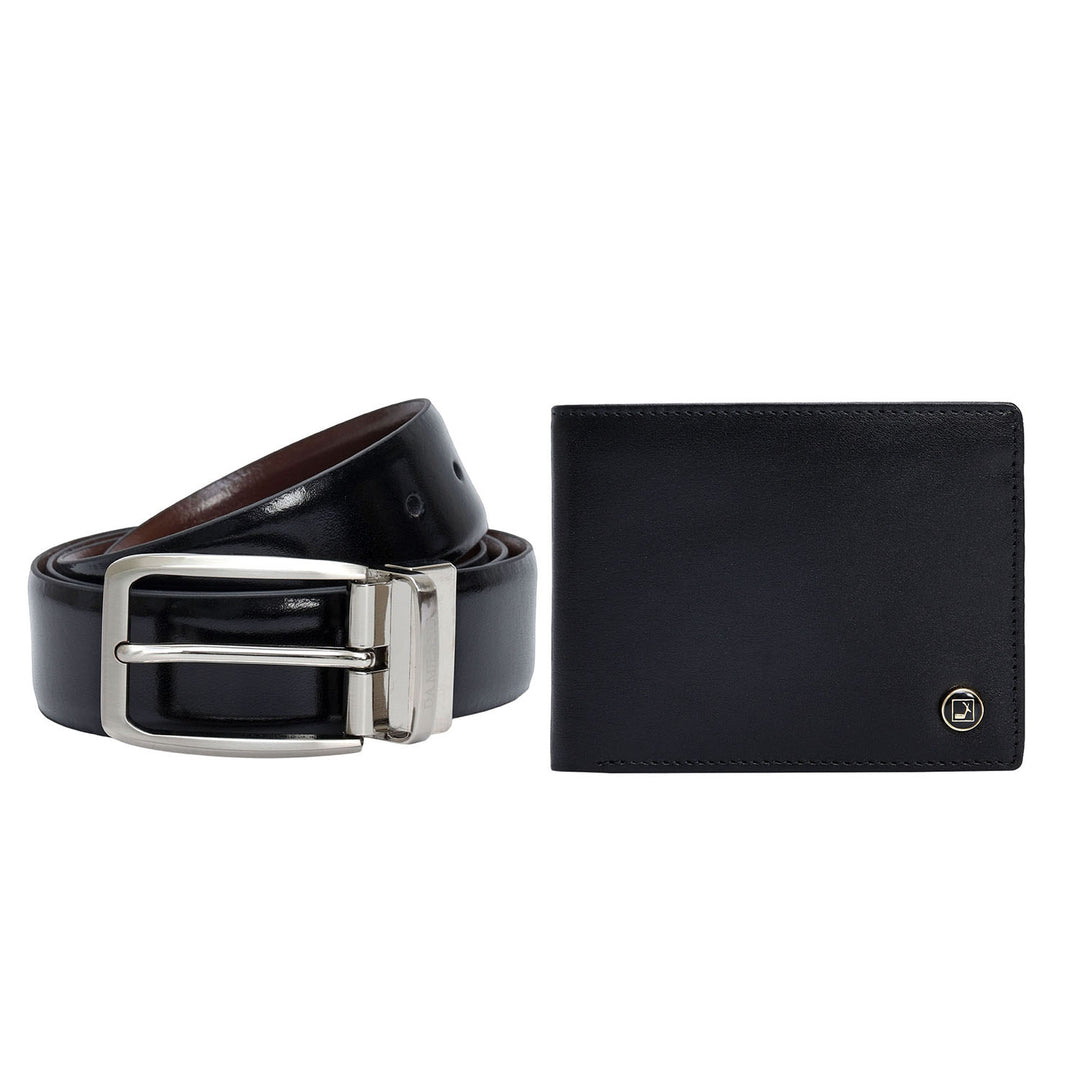 Brown& Black Plain Leather Mens Wallet & Belt Gift Set