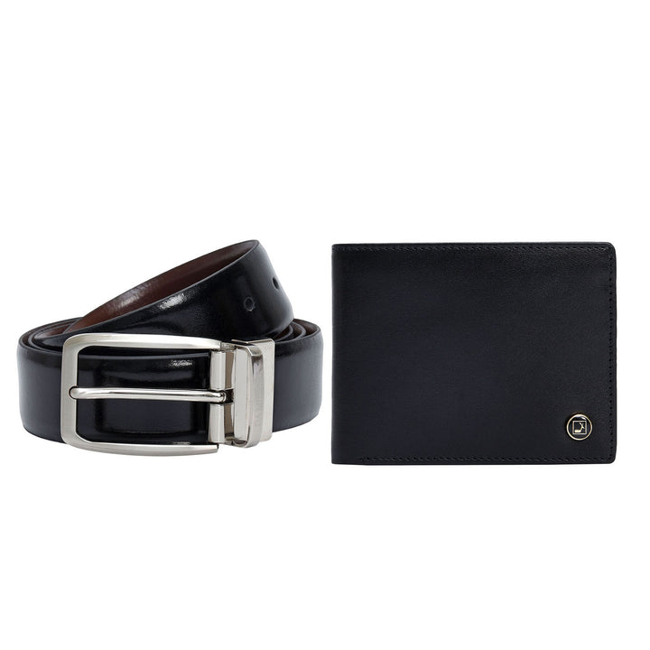 Brown& Black Plain Leather Mens Wallet & Belt Gift Set