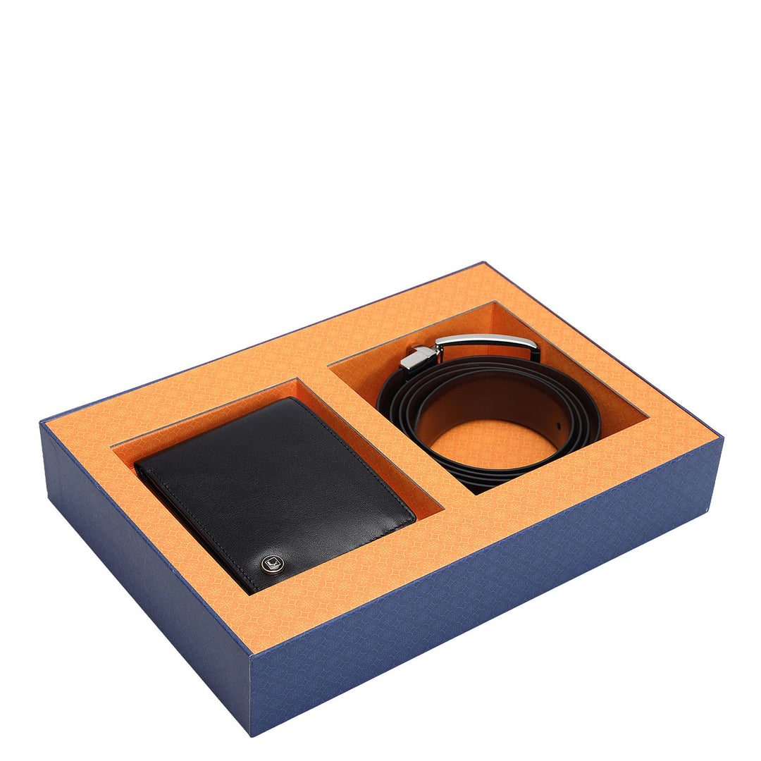 Brown& Black Plain Leather Mens Wallet & Belt Gift Set