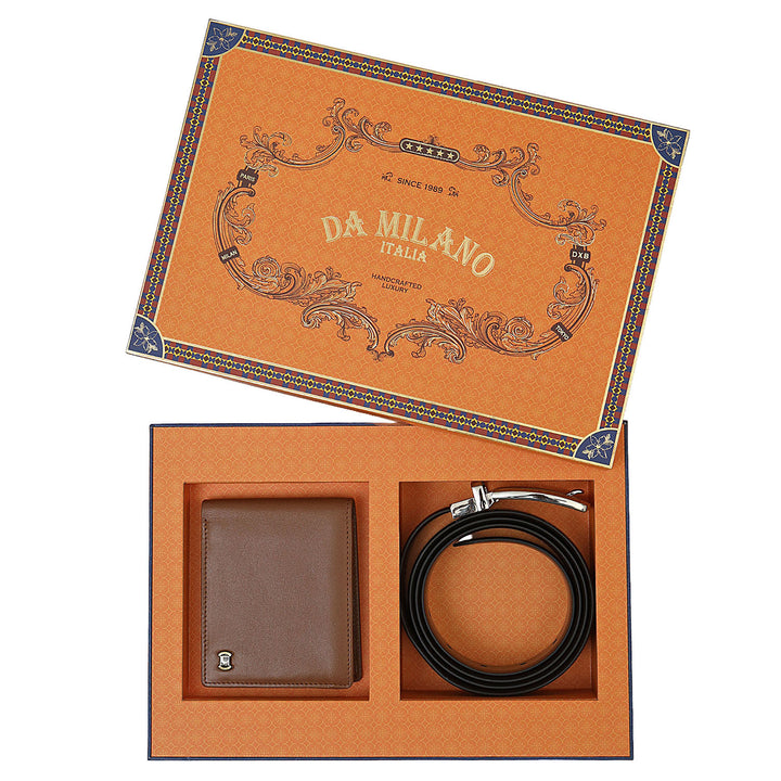 Black & Cognac Plain Leather Mens Wallet & Belt Gift Set
