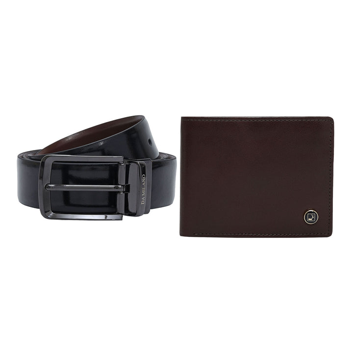 Black & Brown Plain Leather Mens Wallet & Belt Gift Set