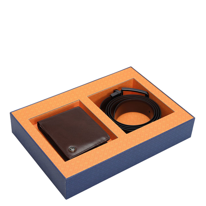 Black & Brown Plain Leather Mens Wallet & Belt Gift Set