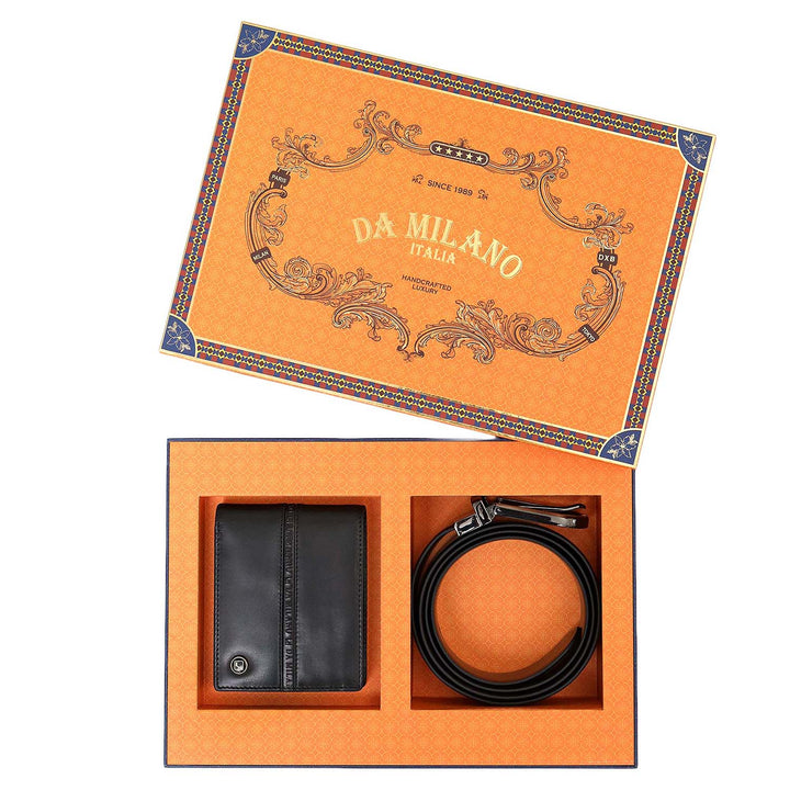 Black & Brown Plain Leather Mens Wallet & Belt Gift Set