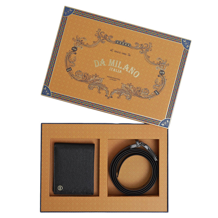 Black Saffiano Franzy Leather Mens Wallet & Belt Gift Set