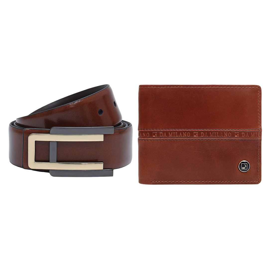 Cognac Plain Leather Mens Wallet & Belt Gift Set