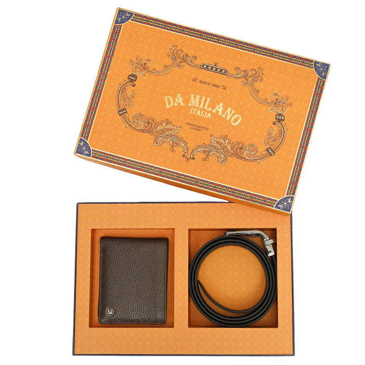 Chocolate & Black Leather Mens Wallet & Belt Gift Set