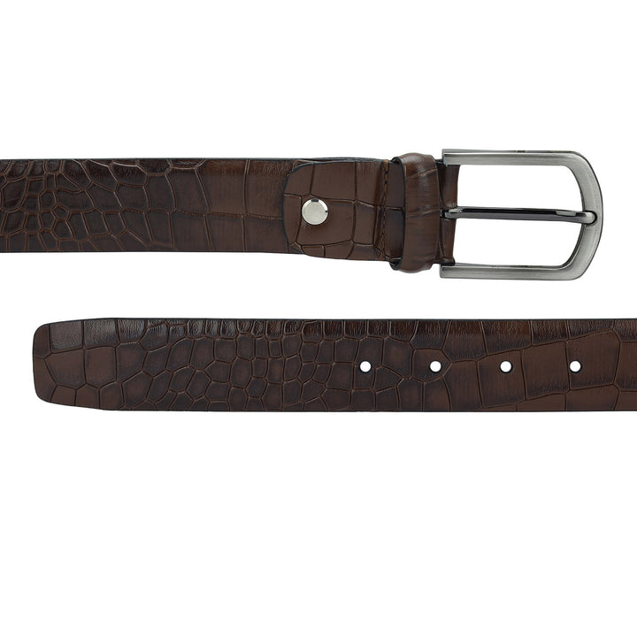 Brown Croco Leather Mens Wallet & Belt Gift Set