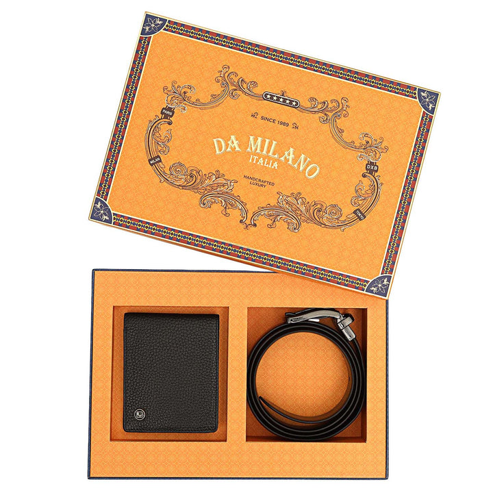 Pebble Leather Men's Gift Set - Black & Cognac