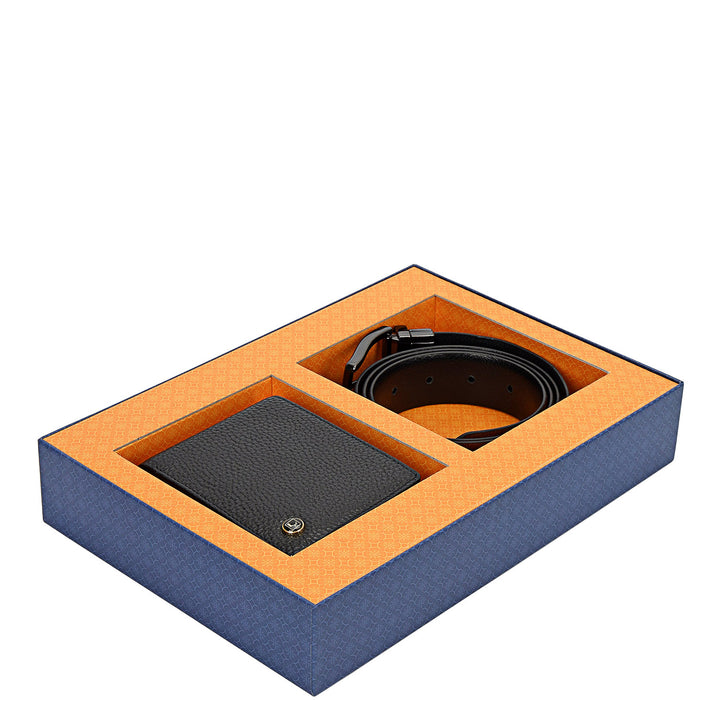 Pebble Leather Men's Gift Set - Black & Cognac