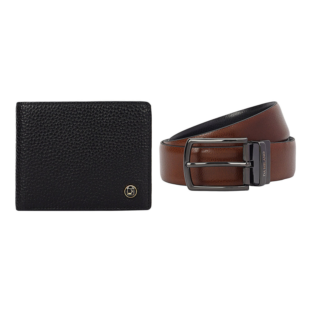 Pebble Leather Men's Gift Set - Black & Cognac