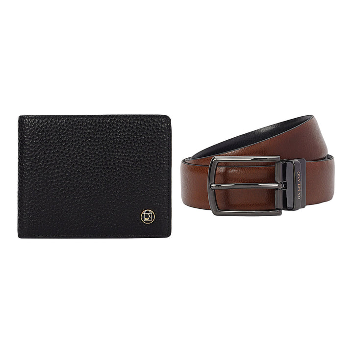 Pebble Leather Men's Gift Set - Black & Cognac