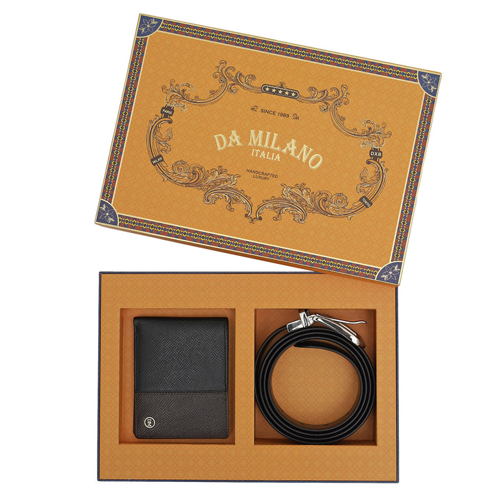 Black Chocolate Franzy Leather Mens Wallet & Belt Gift Set