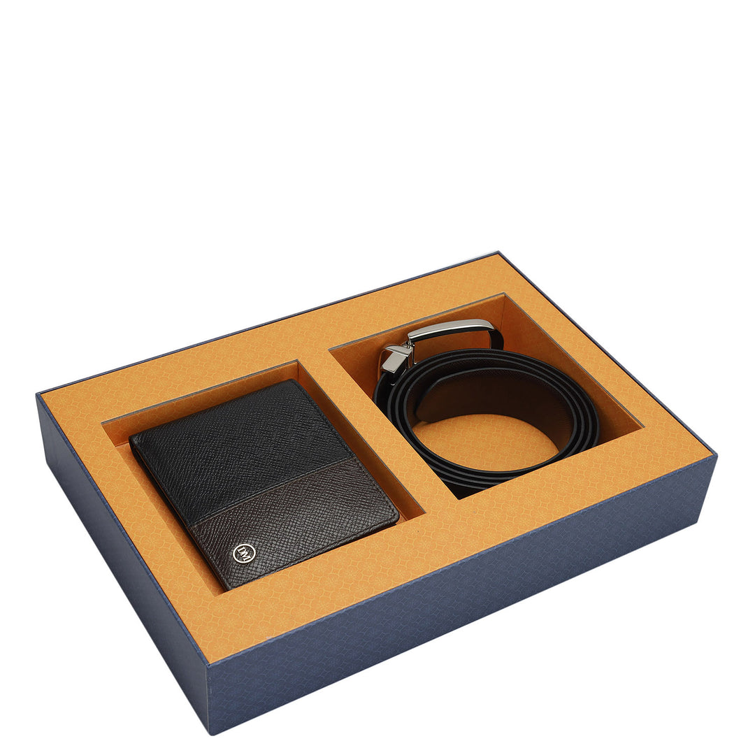 Black Chocolate Franzy Leather Mens Wallet & Belt Gift Set