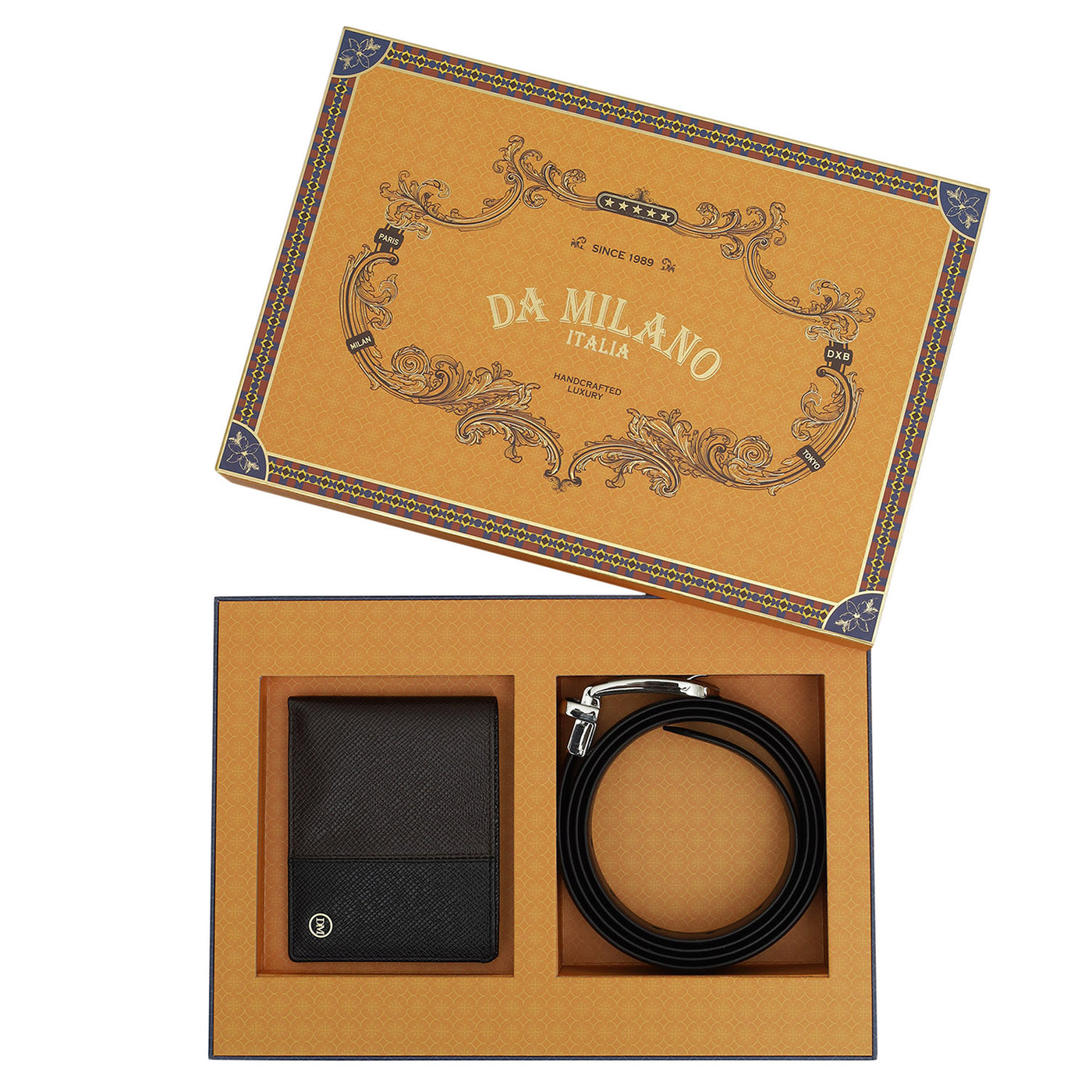 Chocolate Black Franzy Leather Mens Wallet & Belt Gift Set