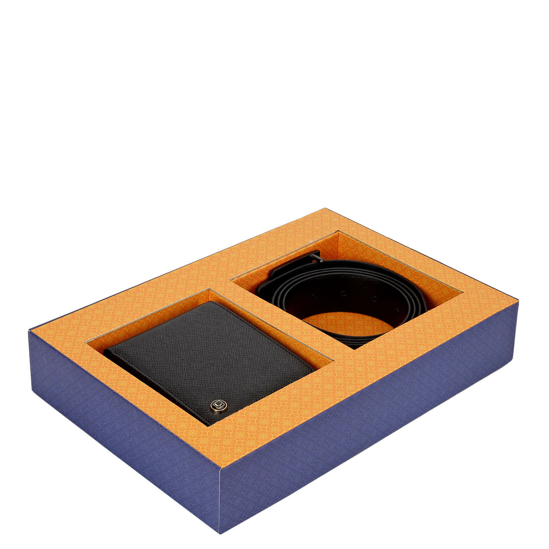 Saffiano Leather Men's Gift Set - Black