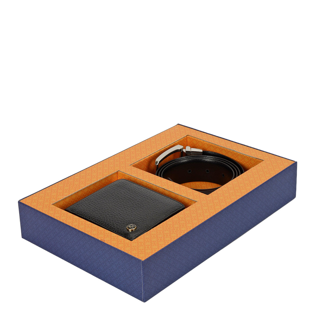Pebble Leather Men's Gift Set - Cognac & Black