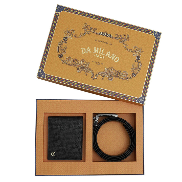 Black Saffiano Franzy Leather Mens Wallet & Belt Gift Set
