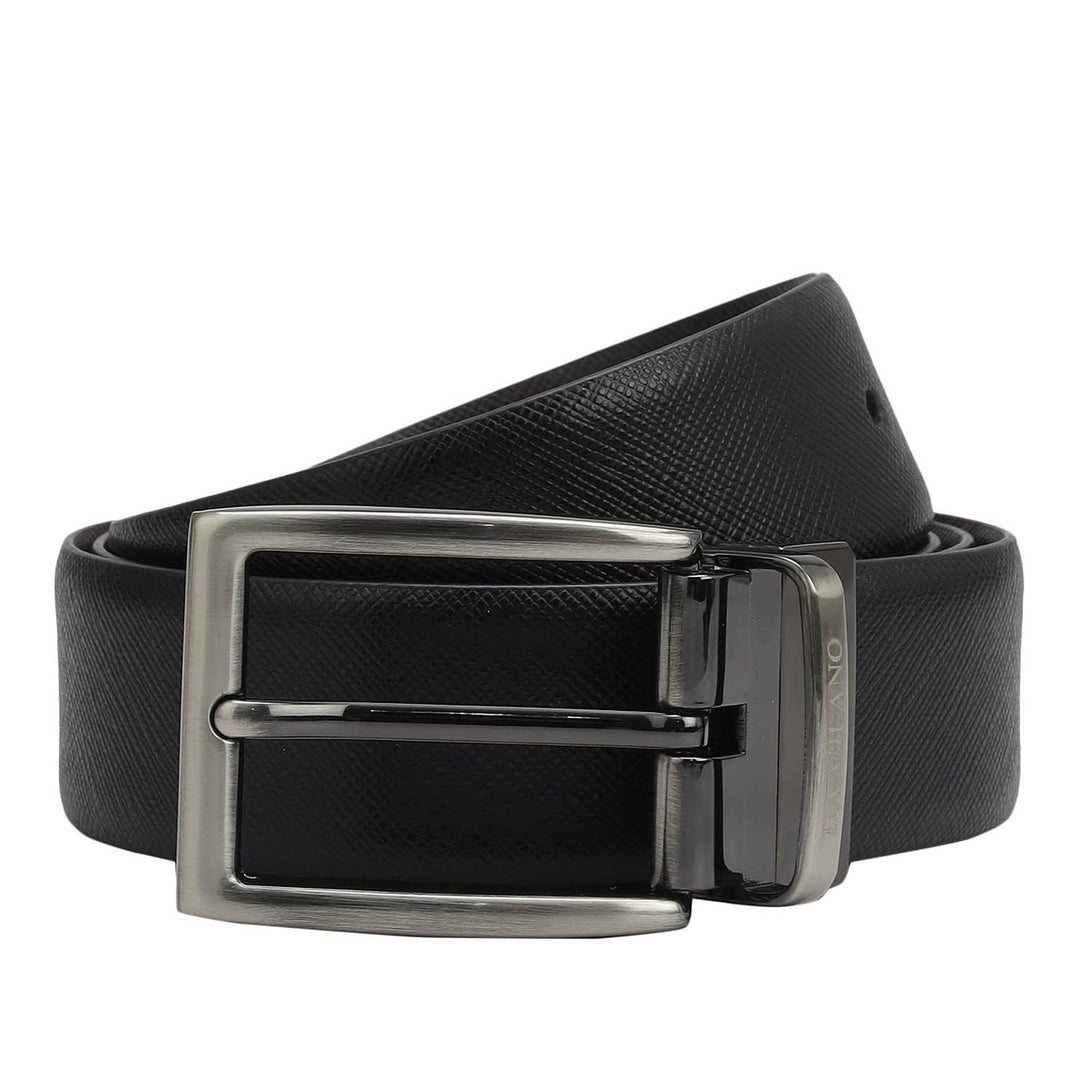 Saffiano Franzy Leather Mens Wallet & Belt Gift Set - Black