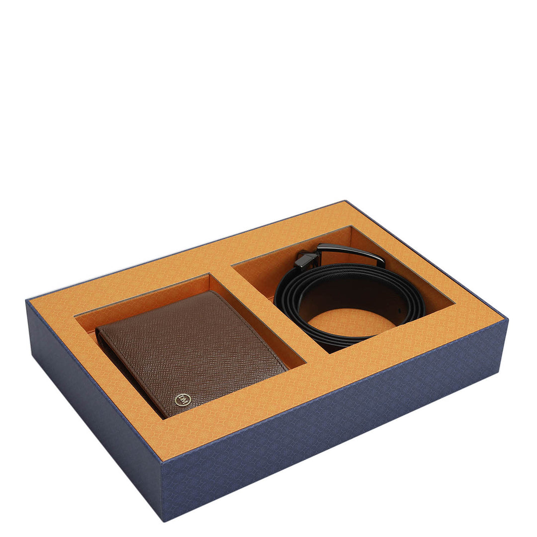 Date Saffiano Franzy Leather Mens Wallet & Belt Gift Set