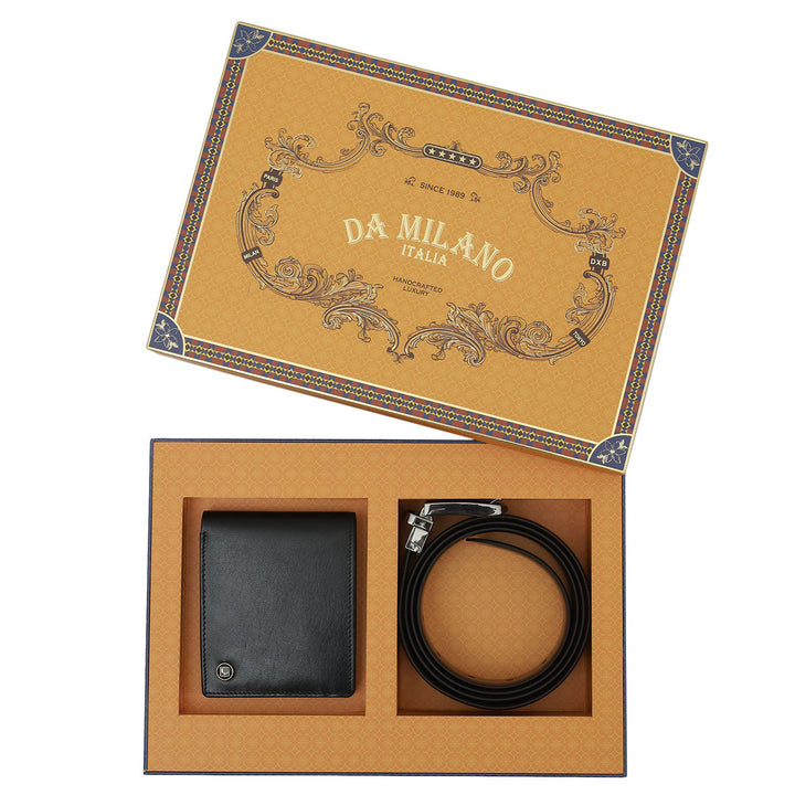 Black Plain Leather Mens Wallet & Belt Gift Set