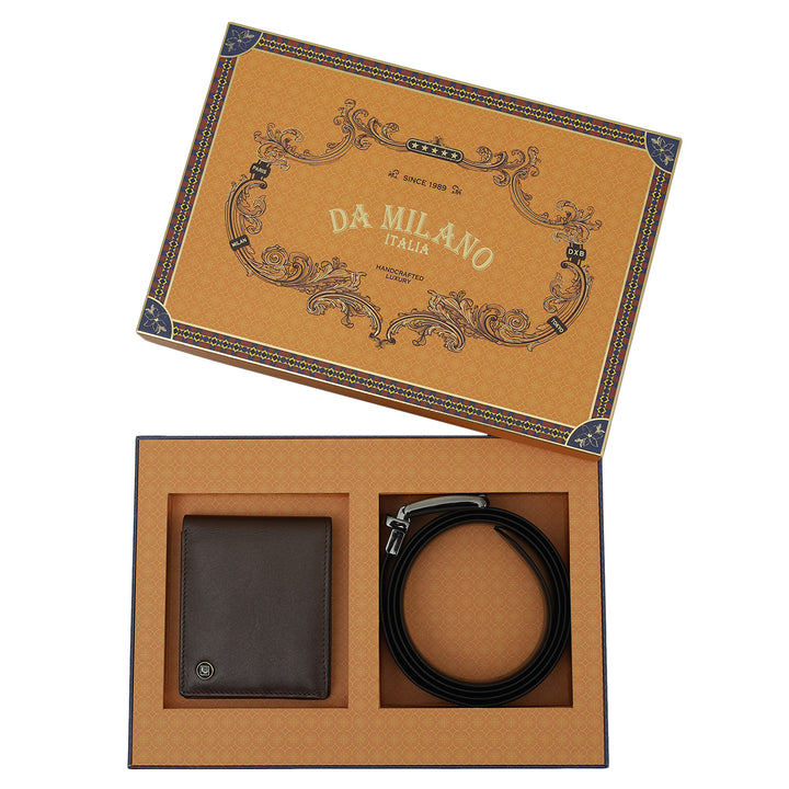 Brown Plain Leather Mens Wallet & Belt Gift Set