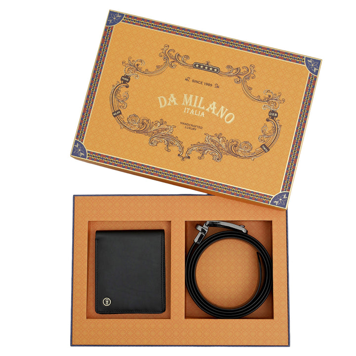 Black Plain Leather Mens Wallet & Belt Gift Set