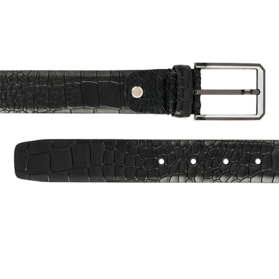 Black Croco Leather Mens Wallet & Belt Gift Set