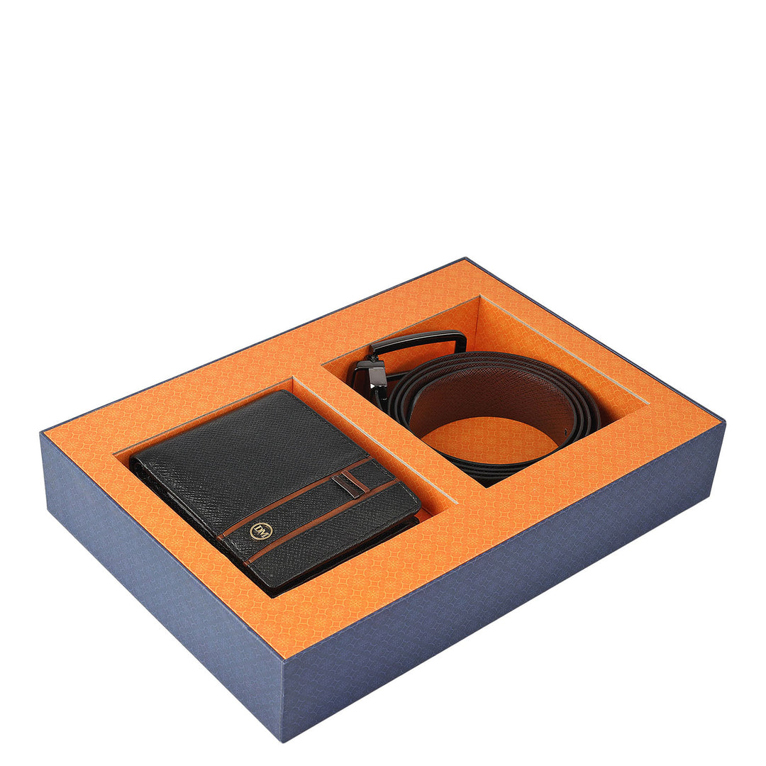 Black Saffiano Franzy Mens Wallet & Belt Gift Set