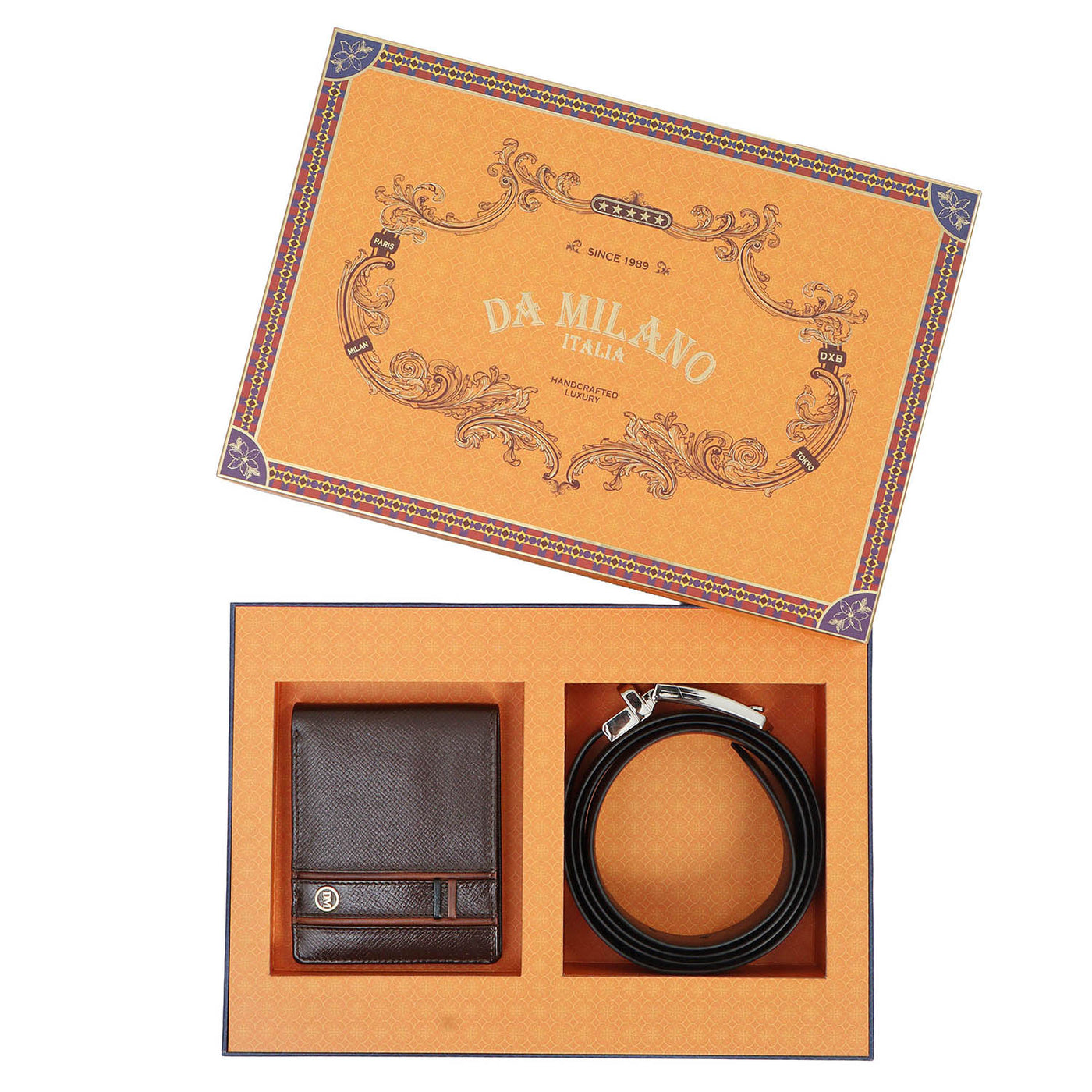 Chocolate Saffiano Franzy Mens Wallet & Belt Gift Set