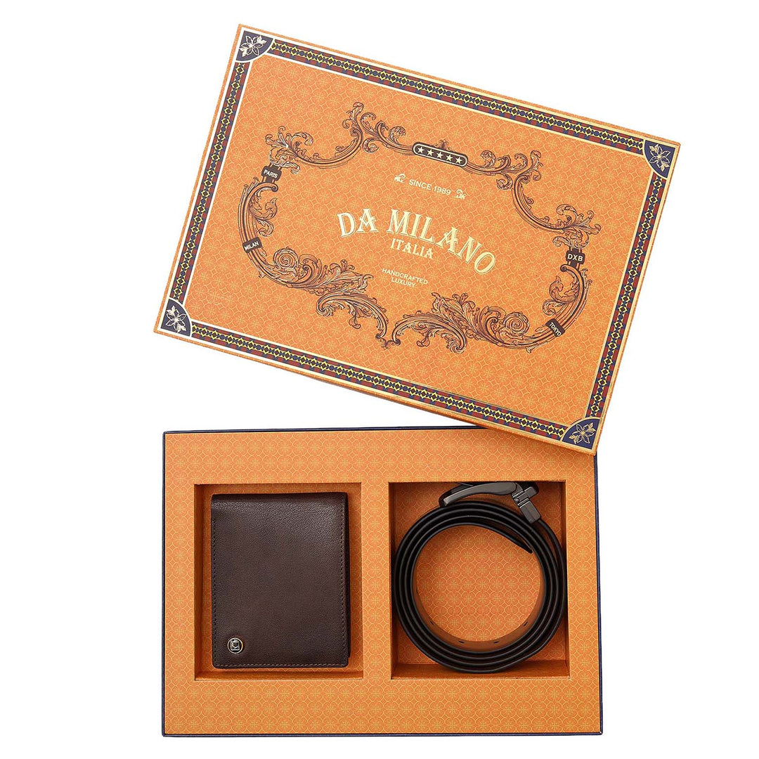 Plain Leather Men's Gift Set - Black & Cognac