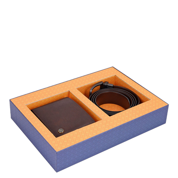 Plain Leather Men's Gift Set - Black & Cognac