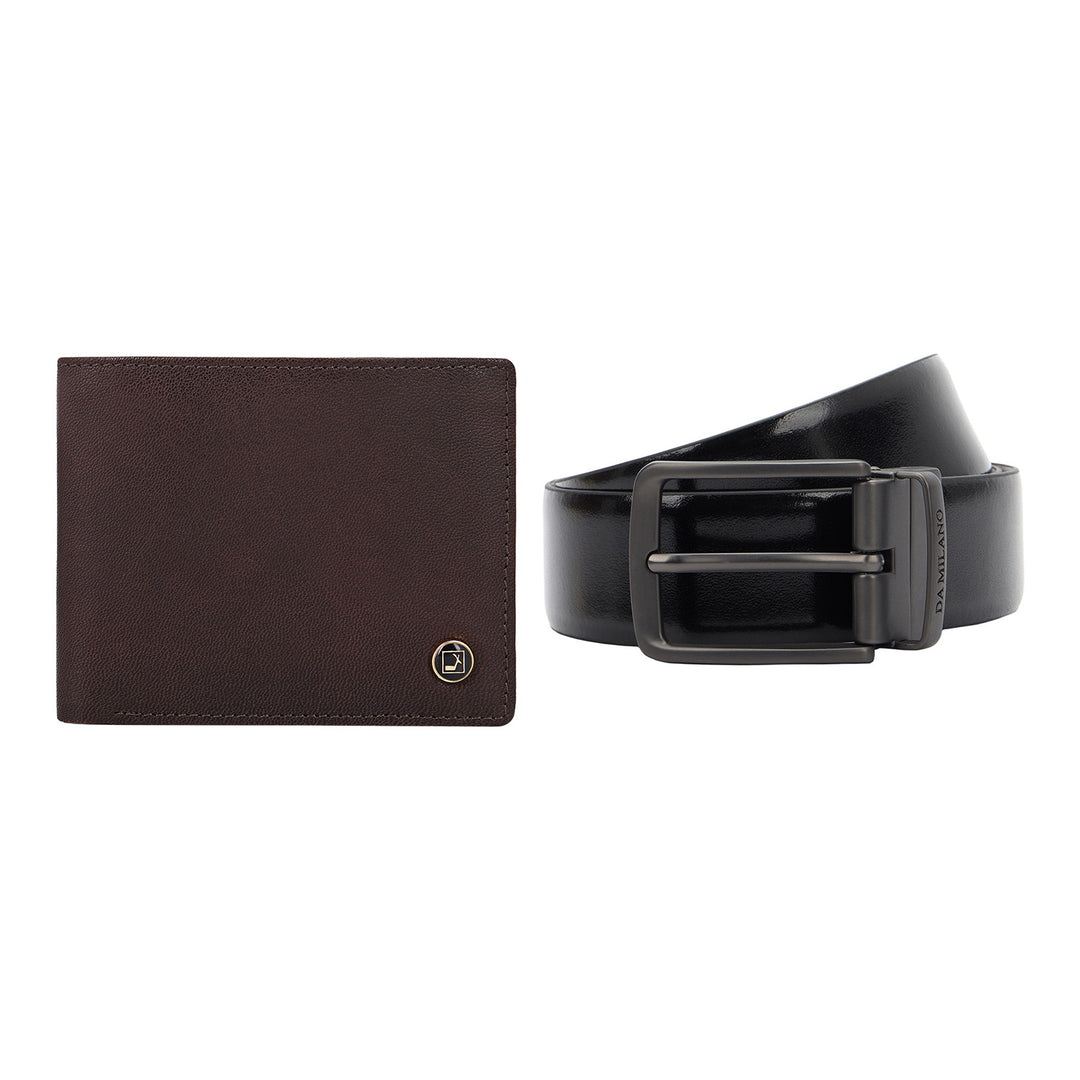 Plain Leather Men's Gift Set - Black & Cognac