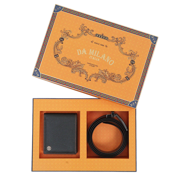 Black Saffiano Franzy Leather Mens Wallet & Belt Gift Set