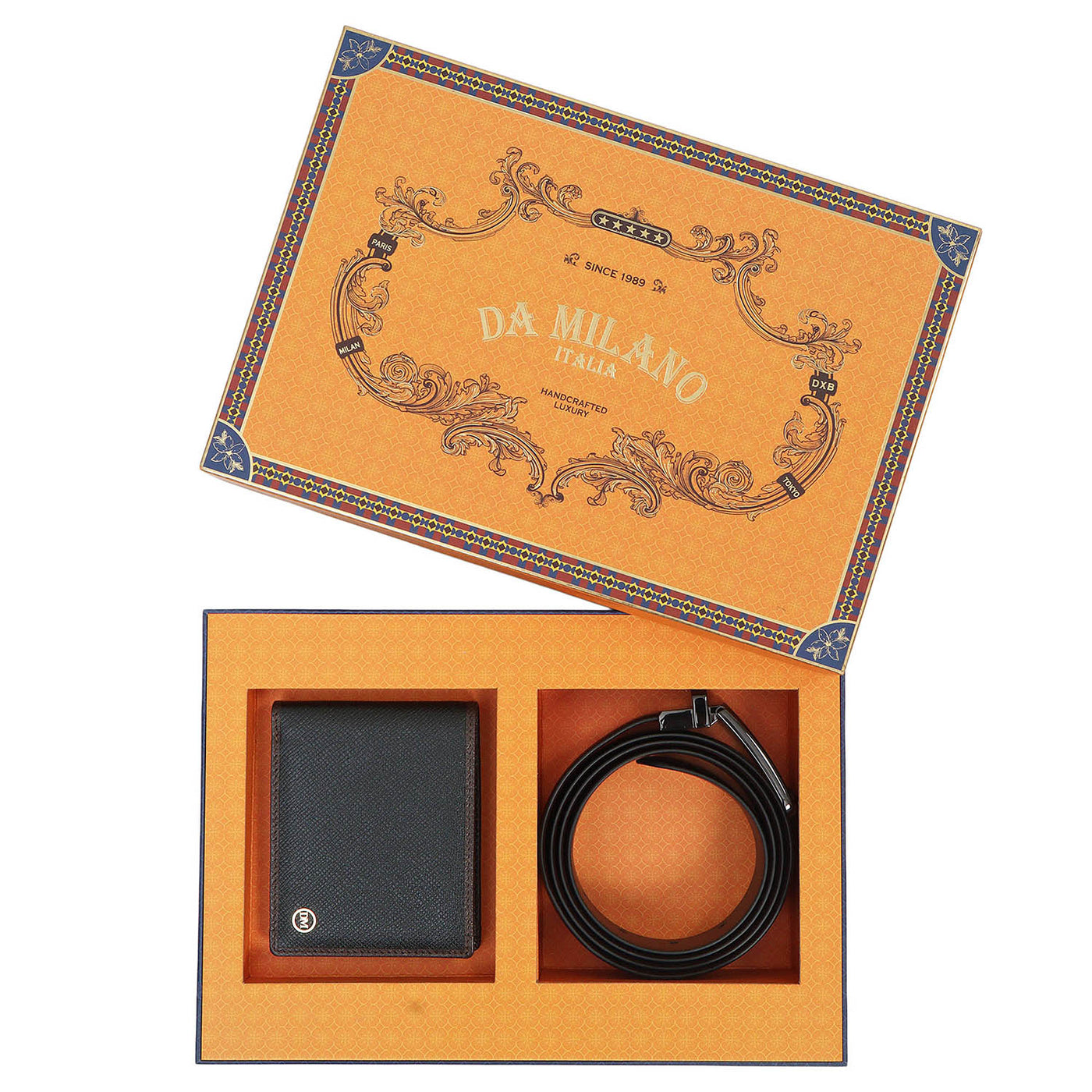 Black Saffiano Franzy Leather Mens Wallet & Belt Gift Set