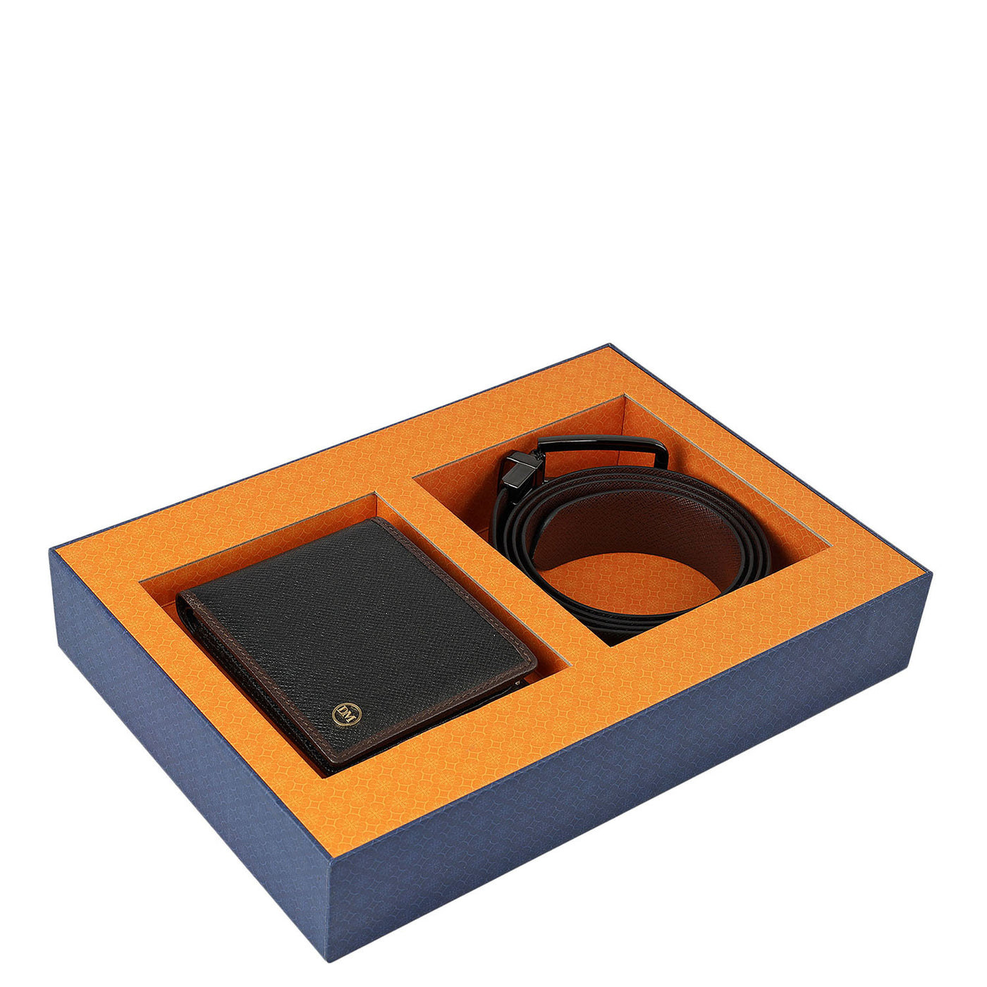 Black Saffiano Franzy Leather Mens Wallet & Belt Gift Set
