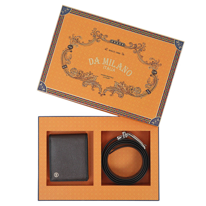 Chocolate Saffiano Franzy Leather Mens Wallet & Belt Gift Set